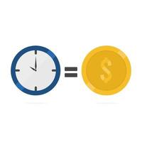 flat illustration of clock equals coins meaning time is money vector