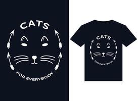 ilustraciones de gatos para todos para el diseño de camisetas listas para imprimir vector