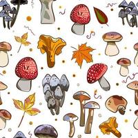 Mushrooms seamless pattern. Cartoon style. Template for design backgrounds, textile, wrapping paper, package. vector