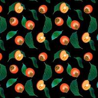 Persimmon seamless pattern on black background. Template for design backgrounds, textile, wrapping paper, package vector