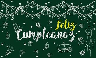 Chalk Feliz Cumpleanoz Background. Happy Birthday in Spanish. Happy Birthday Lettering Concept. vector