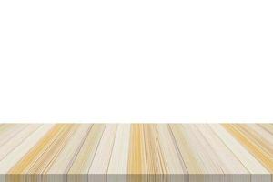 Empty wooden table top isolated on white background for product display montage photo