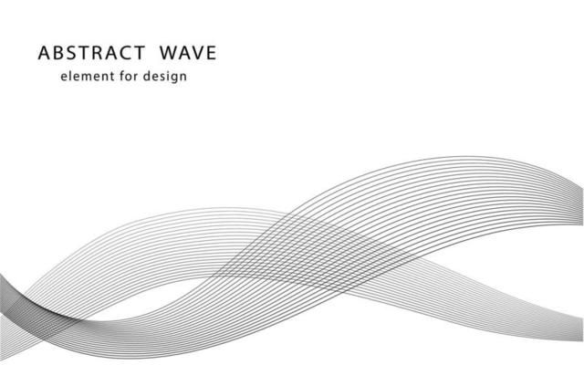 Abstract wave element for design. Digital frequency track equalizer. Stylized line art background. Vector illustration. Wave with lines created using blend tool. Curved wavy line, smooth stripe.