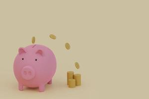 Piggy Bank and Coins, 3D mock up  with investment idea concept, saving. 3D render illustration. photo