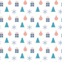Seamless Christmas pattern with gifts and Christmas trees. vector illustration