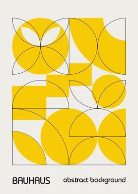 Minimal vintage 20s geometric design posters, wall art, template, layout with primitive shapes elements. Bauhaus yellow retro pattern background, vector abstract circle, triangle and square line art
