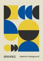 afiches de diseño geométrico mínimos de los años 20, arte mural, plantilla, diseño con elementos de formas primitivas. Fondo de vector de patrón retro bauhaus, colores de bandera ucraniana azul, amarillo y negro