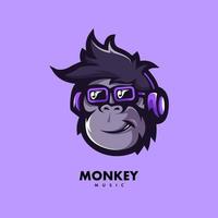 Monkey enjoys the music cartoon mascot logo for music studio, game, team vector