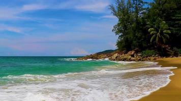 Secret Banana Beach bay panorama turquoise clear water Phuket Thailand. video