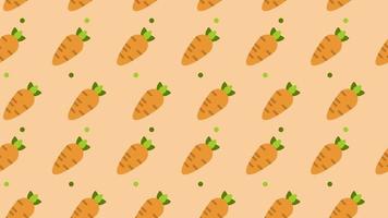 Pattern background with orange carrots. Carrot vegetable animation. Cute pattern animation with carrot. Healthy food background. 4K seamless loop video footage