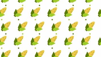 Pattern background with corns. Corns vegetable animation. Cute pattern animation with corns. Healthy food background. 4K seamless loop video footage