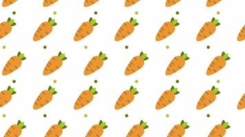 Pattern background with orange carrots. Carrot vegetable animation. Cute pattern animation with carrot. Healthy food background. 4K seamless loop video footage
