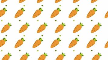 Pattern background with orange carrots. Carrot vegetable animation. Cute pattern animation with carrot. Healthy food background. 4K seamless loop video footage