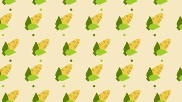 Pattern background with corns. Corns vegetable animation. Cute pattern animation with corns. Healthy food background. 4K seamless loop video footage