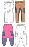 Pants Vector Template, Cargo Pants in a sketch style, trainers template, vector Illustration.