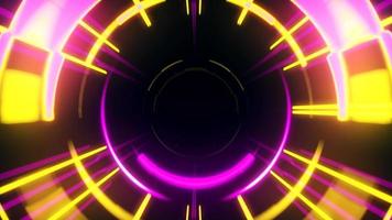 Yellow and Pink Futuristic Science Fiction Warp Tunnel with Particle Grid 3D rendering hi-tech motion graphics background. video