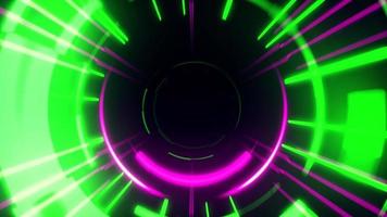 Futuristic pink and green science fiction warp tunnel with particle grid, motion graphics, hi-tech background. video