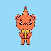 lindo cumpleaños oso caricatura mascota garabato arte dibujado a mano concepto vector kawaii icono ilustración