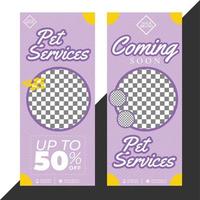 Social media post pet service purple banner vertical vector