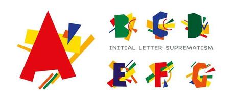 Set of latin letters in the style of avant-garde, suprematism, constructivism.