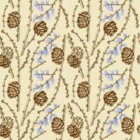 Seamless background with cones and branches of larch. vector