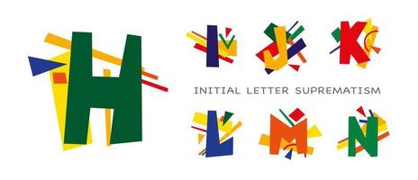 Set of latin letters in the style of avant-garde, suprematism, constructivism.