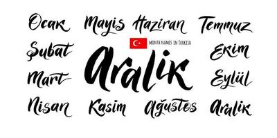 The handwritten names of the months in Turkish. vector