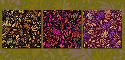 Set of seamless backgrounds in the style of autumn leaves and berries. Vintage pattern. vector