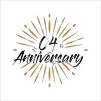 04 years anniversary retro vector emblem isolated template. Vintage logo with ribbon and fireworks on white background