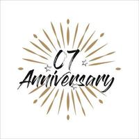 07 years anniversary retro vector emblem isolated template. Vintage logo with ribbon and fireworks on white background