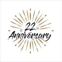 22 years anniversary retro vector emblem isolated template. Vintage logo with ribbon and fireworks on white background