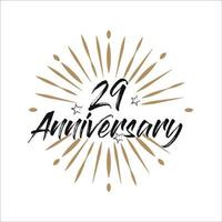 29 years anniversary retro vector emblem isolated template. Vintage logo with ribbon and fireworks on white background