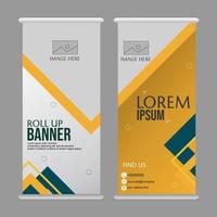 banner enrollable de negocios, diseño enrollable de stand promocional corporativo. plantilla de banner, vector de fondo de triángulo geométrico amarillo abstracto, volante, folleto, pantalla de exposición