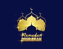 Ramadan Mubarak greeting card, poster and banner. Elegant Golden creative Islamic decoration on deep blue background. Luxury and modern Welcome Ramadan vector