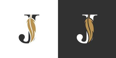 Initial letter J with feathers logo design concept. vector