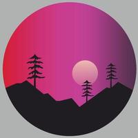 Sunset simple design made in a circle with a purple background vector