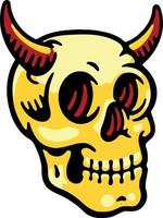 Colored Skull on white background, vector illustration, icon graphic badge design tattoo Halloween