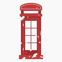 cabina telefónica inglesa tradicional típica roja de vista frontal editable en ilustración de vector de estilo grunge plano para la tradición cultural de Inglaterra y el diseño relacionado con la historia