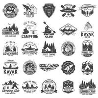 Set of canoe, kayak and camping club badge vector