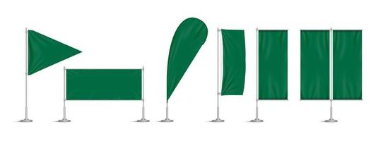 Green vinyl flags and set banners on pole vector