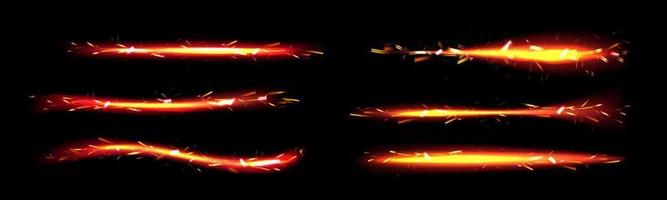 Fire lines with light sparks, cracker trail effect vector