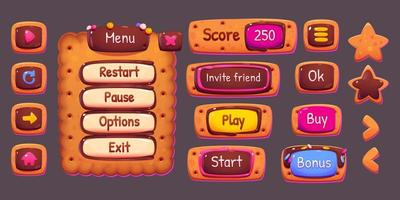 Game menu board and buttons with cookie texture vector