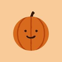 Emoticon sonriente de calabaza de Halloween, lindo emoticono de cara naranja con una leve sonrisa. vacaciones de octubre jack o linterna vector aislado.