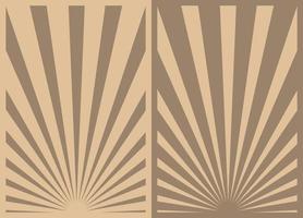 juego de afiches de rayas marrones antiguas, plantilla con rayos centrados en la parte inferior. carteles verticales de dibujos animados sepia de inspiración retro. vector