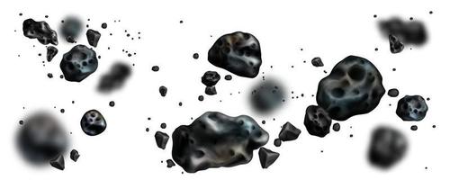 Stone asteroid belt. Meteor or flying space rock vector