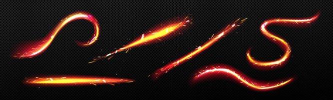 Abstract fire lines with sparks, bright glow lines vector