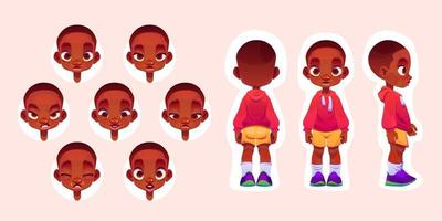 Standing little boy and his face with emotions vector