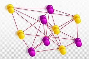 Push pins network or map, yellow and pink pushpins vector