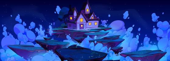 Game background with floating islands and house vector