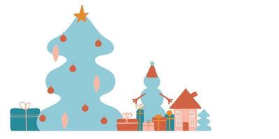 Hand drawn modern christmas tree background. Trendy colorful pictures in a flat style vector